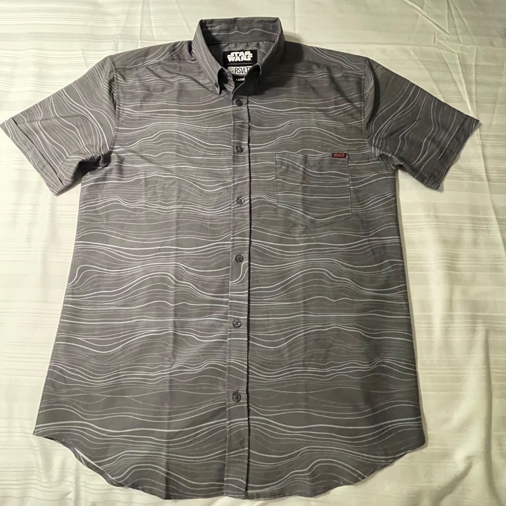 RSVLTS Star Wars Mandalorian Beskar Steel KUNUFLEX Shirt Mens Large Gray 22 P2P